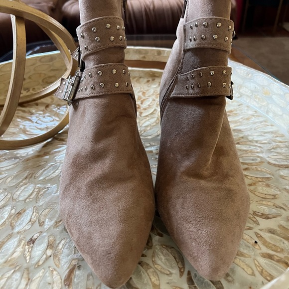 Tan Suede Studded Buckle Boots - Picture 3 of 5